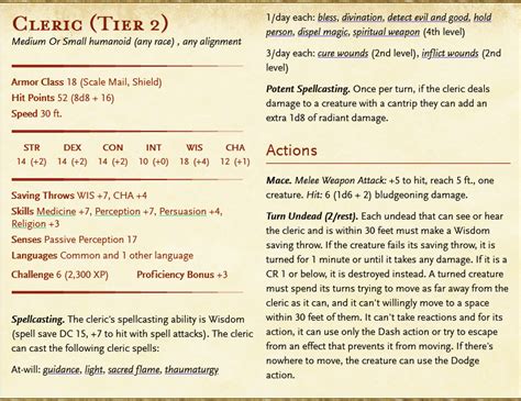 cleric statblock 5e.